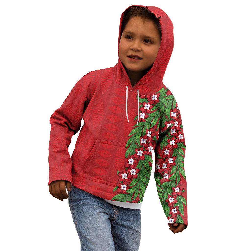 Tonga Language Week Kid Hoodie Heilala Floral Red