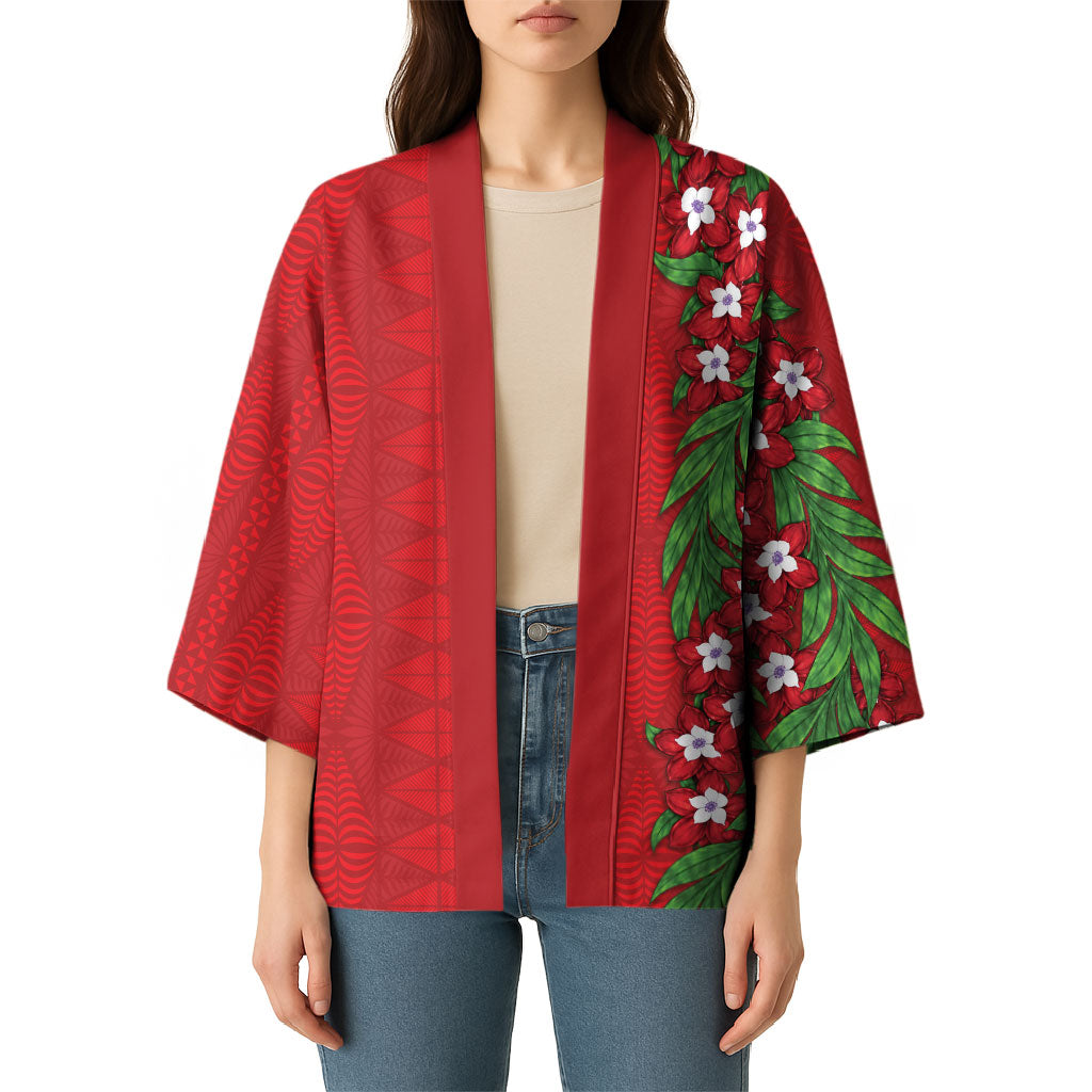Tonga Language Week Kimono Heilala Floral Red