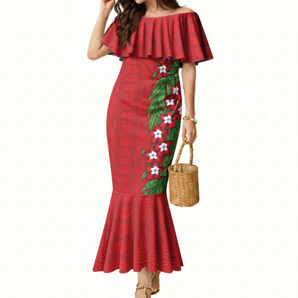 Tonga Language Week Mermaid Dress Heilala Floral Red
