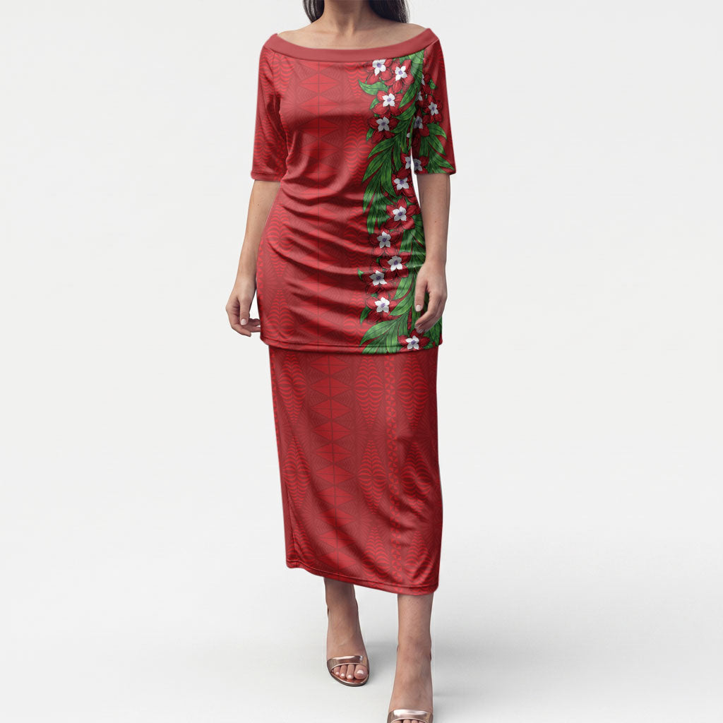 Tonga Language Week Puletasi Heilala Floral Red