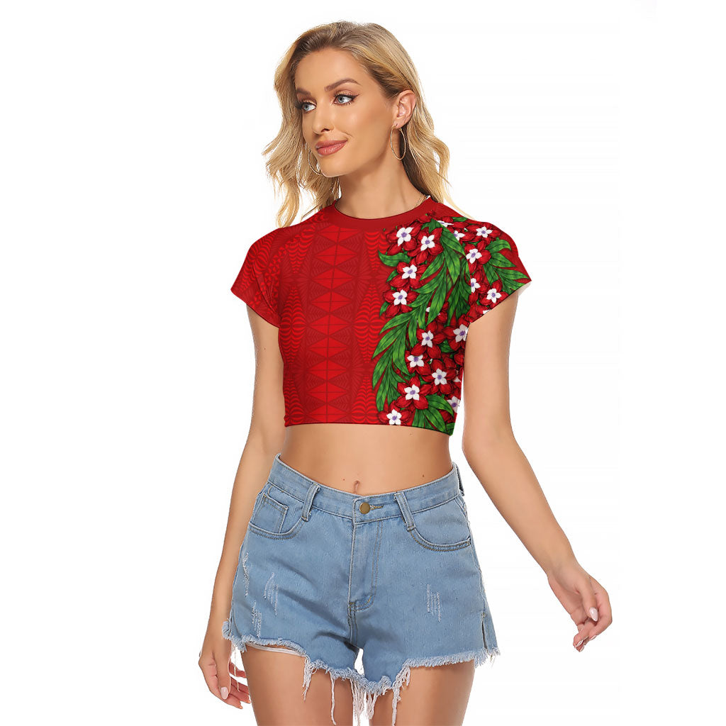 Tonga Language Week Raglan Cropped T Shirt Heilala Floral Red