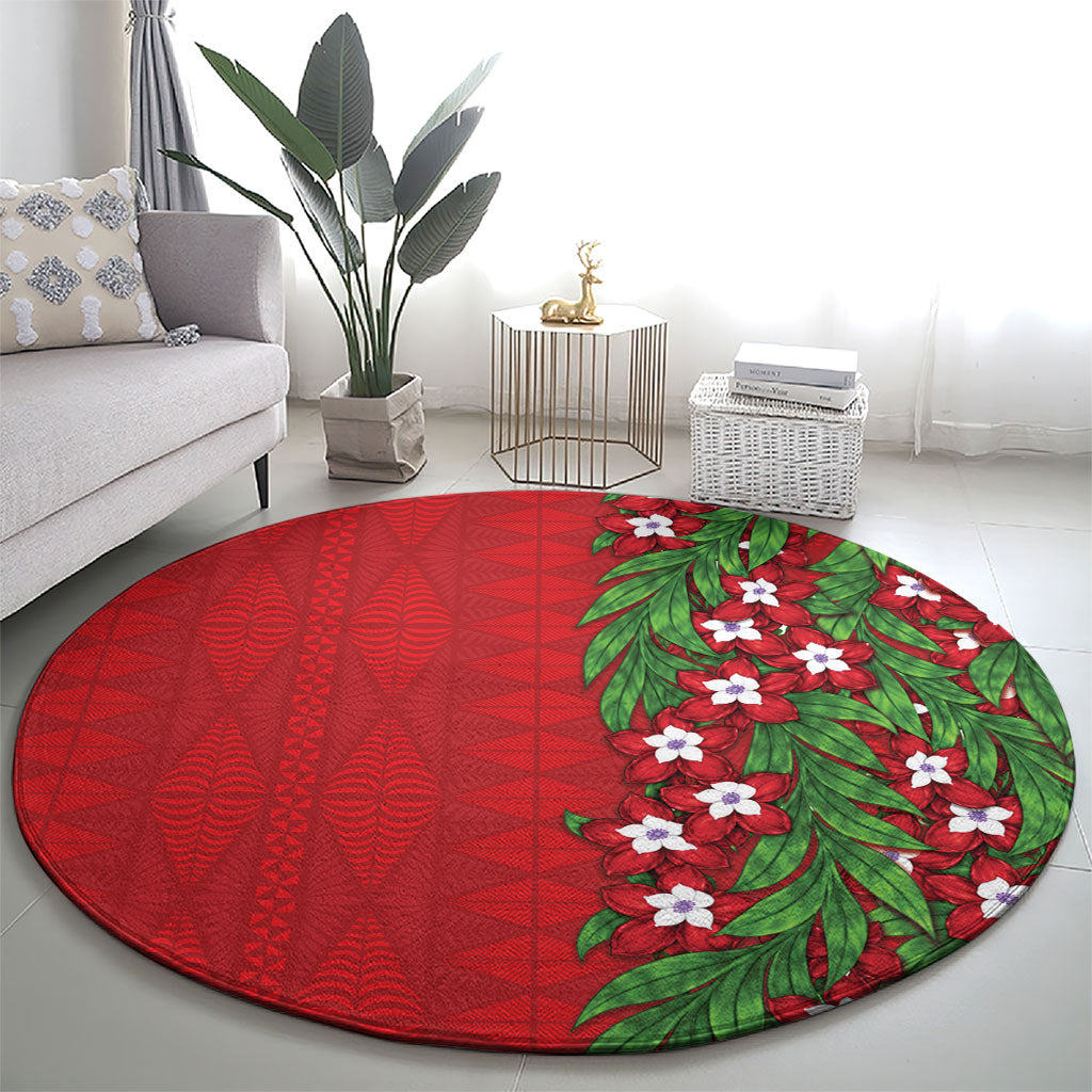 Tonga Language Week Round Carpet Heilala Floral Red