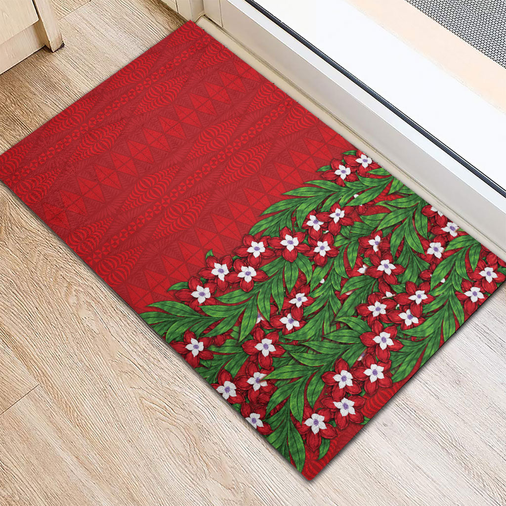 Tonga Language Week Rubber Doormat Heilala Floral Red