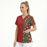 Tonga Language Week Scrub Top Heilala Floral Red