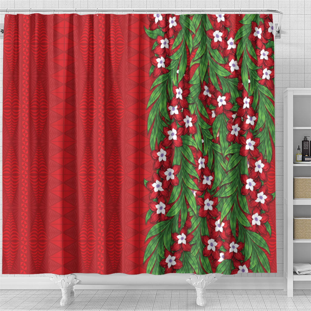 Tonga Language Week Shower Curtain Heilala Floral Red