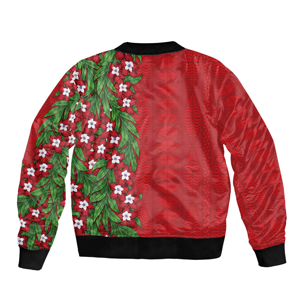 Tonga Language Week Sleeve Zip Bomber Jacket Heilala Floral Red
