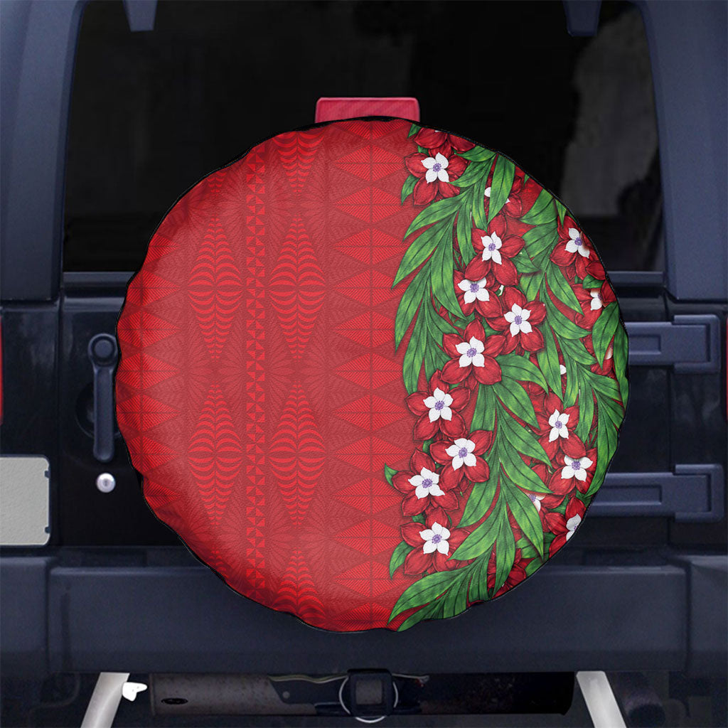 Tonga Language Week Spare Tire Cover Heilala Floral Red