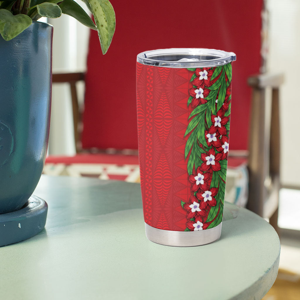 Tonga Language Week Tumbler Cup Heilala Floral Red