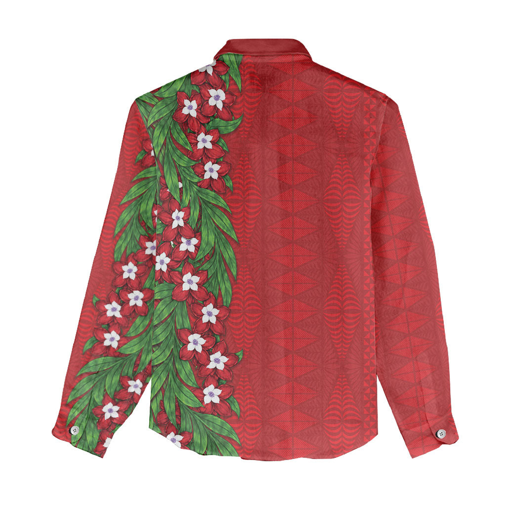 Tonga Language Week Women Casual Shirt Heilala Floral Red