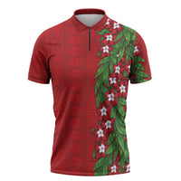 Tonga Language Week Zipper Polo Shirt Heilala Floral Red