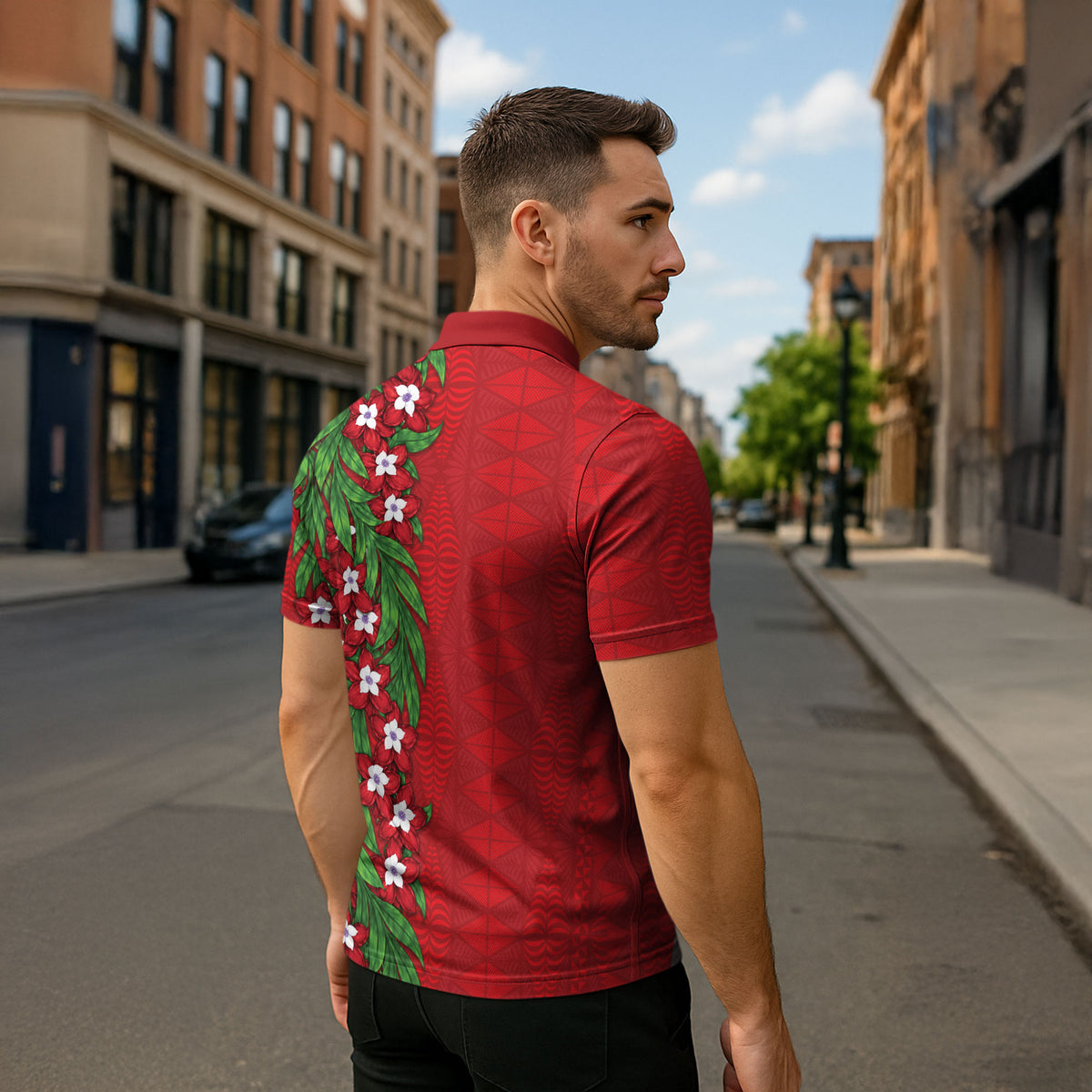 Tonga Language Week Zipper Polo Shirt Heilala Floral Red