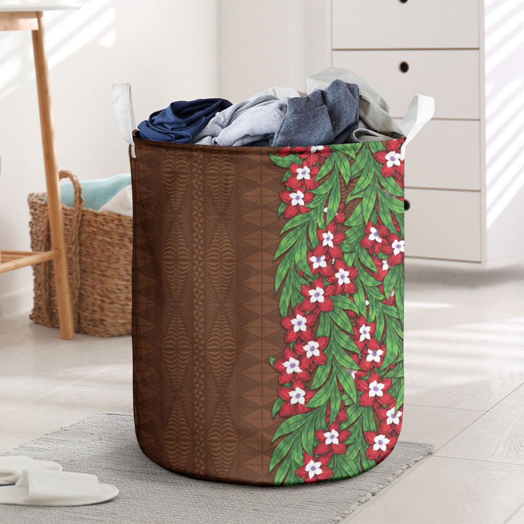 Tonga Language Week Laundry Basket Heilala Floral Brown LT05 Brown - Polynesian Pride