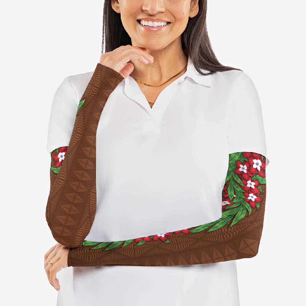 Tonga Language Week Arm Sleeves Heilala Floral Brown