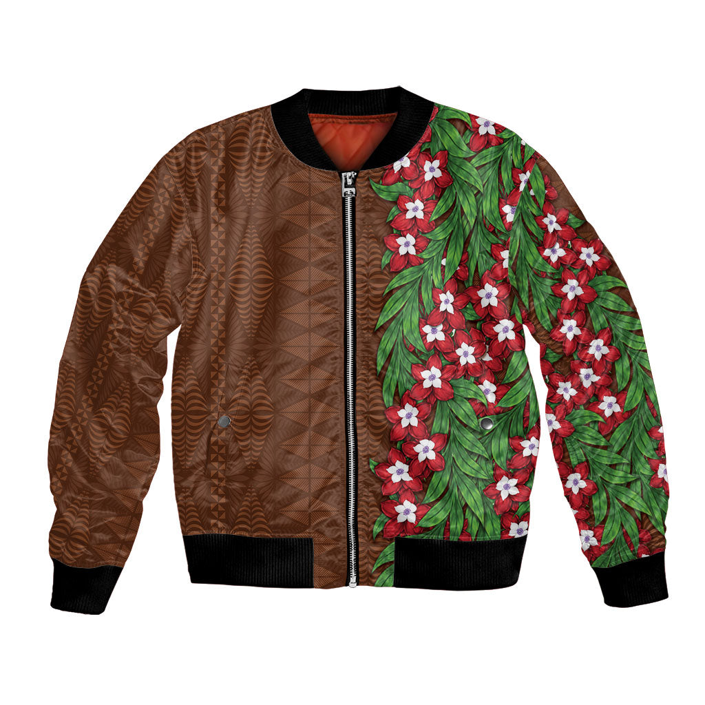 Tonga Language Week Bomber Jacket Heilala Floral Brown