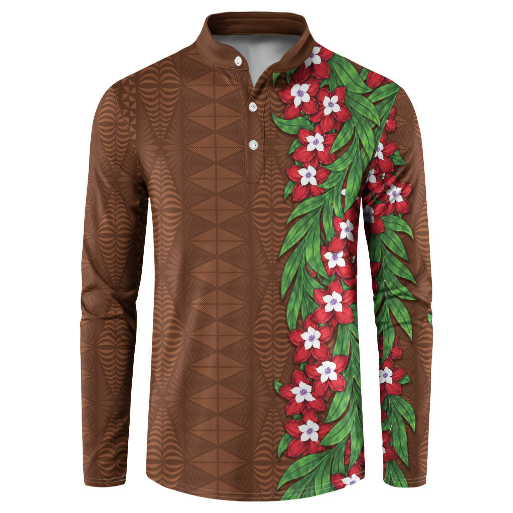 Tonga Language Week Button Sweatshirt Heilala Floral Brown