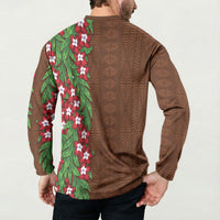 Tonga Language Week Button Sweatshirt Heilala Floral Brown
