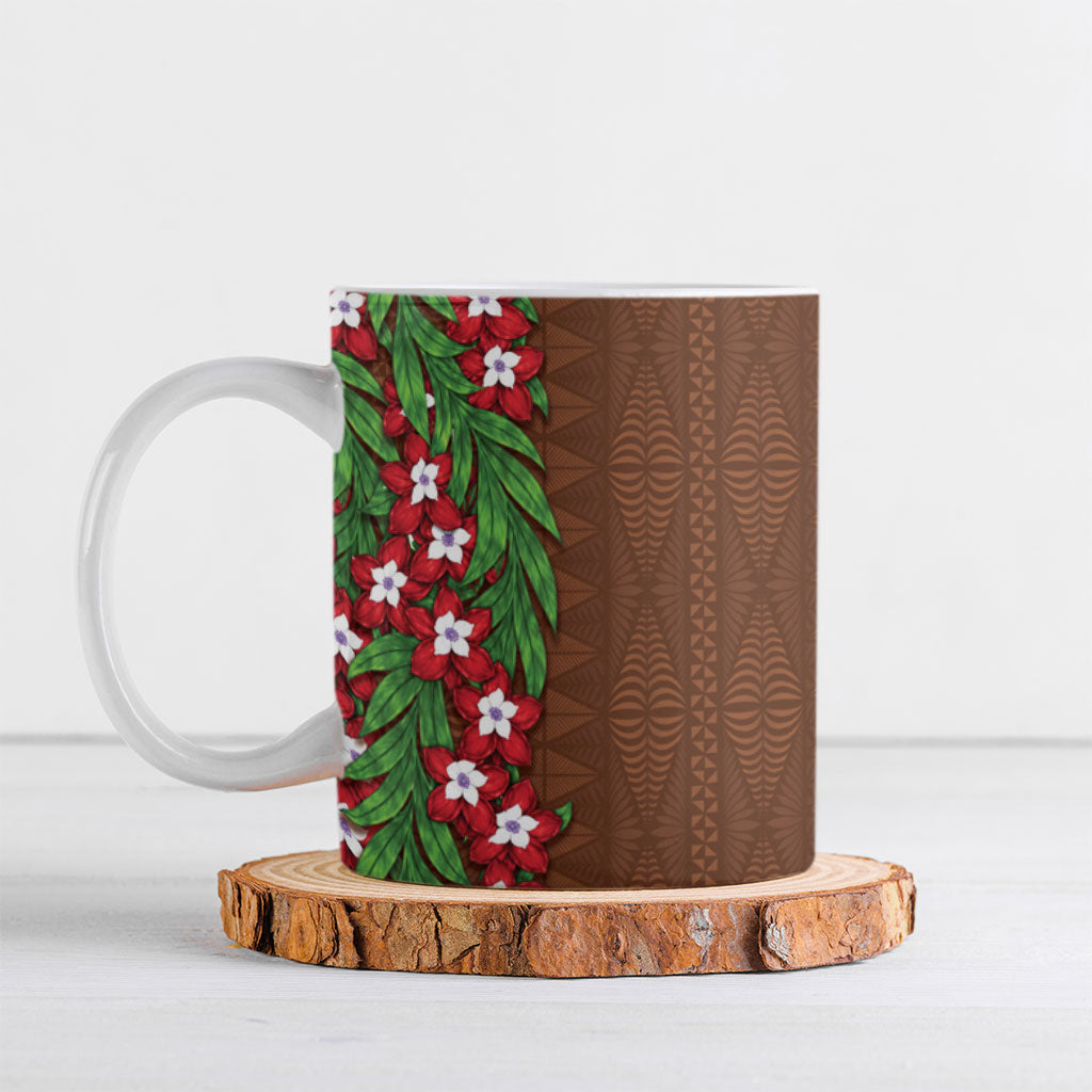 Tonga Language Week Ceramic Mug Heilala Floral Brown LT05 Brown - Polynesian Pride