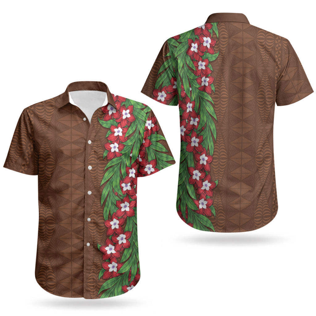 Tonga Language Week Couples Matching Short Sleeve Bodycon Dress and Hawaiian Shirt Heilala Floral Brown