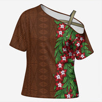 Tonga Language Week Cross Shoulder Shirt Heilala Floral Brown