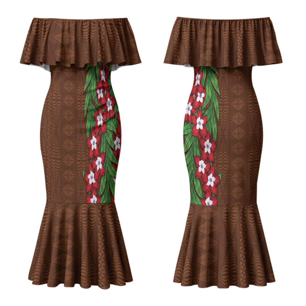Tonga Language Week Family Matching Mermaid Dress and Hawaiian Shirt Heilala Floral Brown
