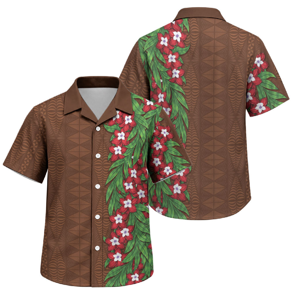 Tonga Language Week Family Matching Short Sleeve Bodycon Dress and Hawaiian Shirt Heilala Floral Brown