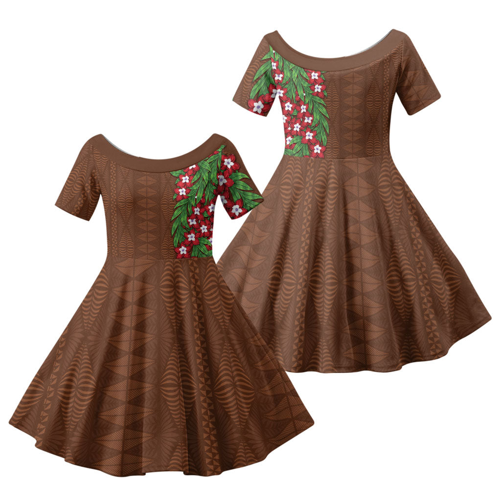 Tonga Language Week Family Matching Tank Maxi Dress and Hawaiian Shirt Heilala Floral Brown