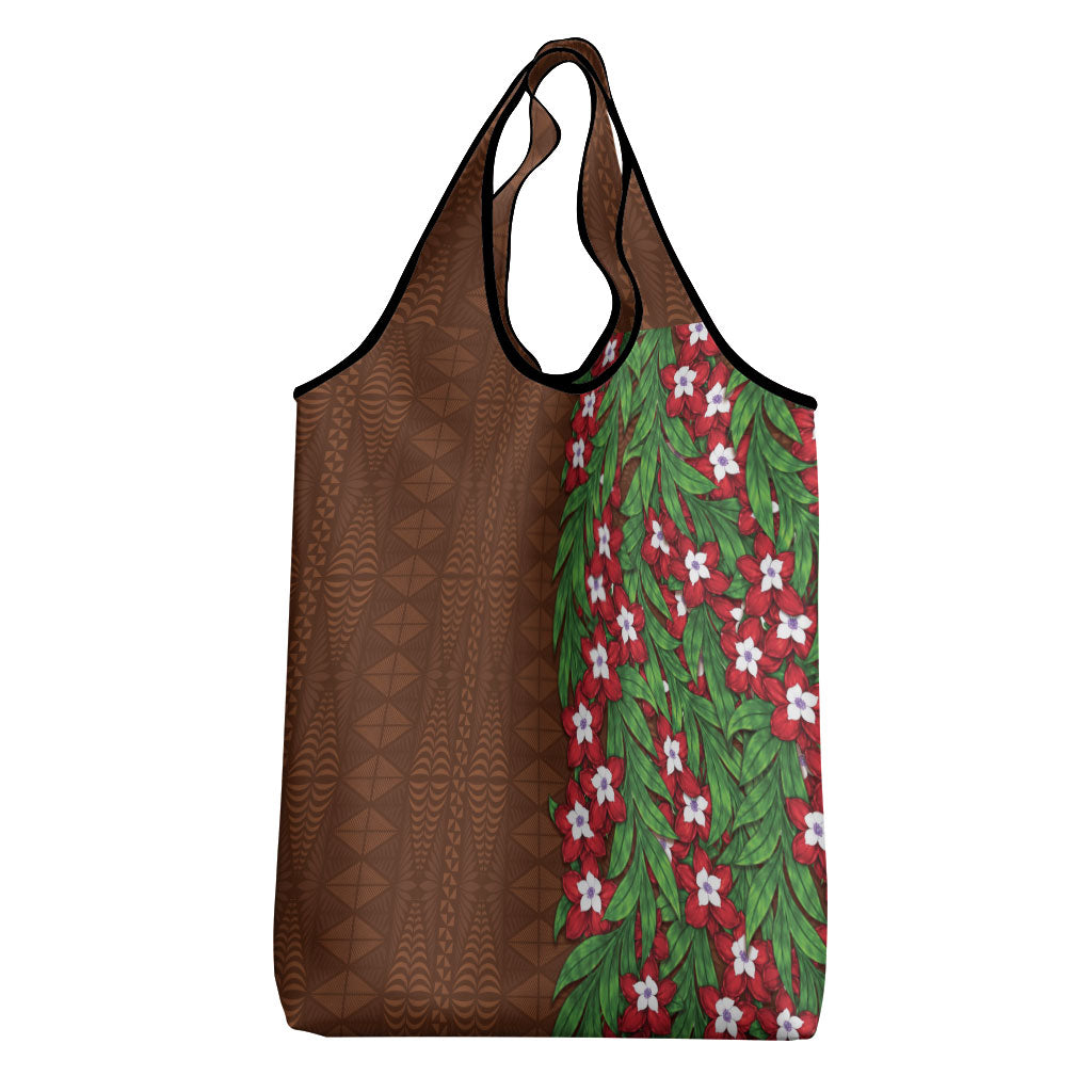Tonga Language Week Grocery Bag Heilala Floral Brown