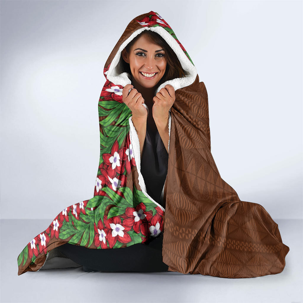 Tonga Language Week Hooded Blanket Heilala Floral Brown
