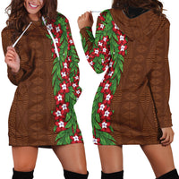 Tonga Language Week Hoodie Dress Heilala Floral Brown
