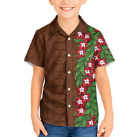 Tonga Language Week Kid Hawaiian Shirt Heilala Floral Brown
