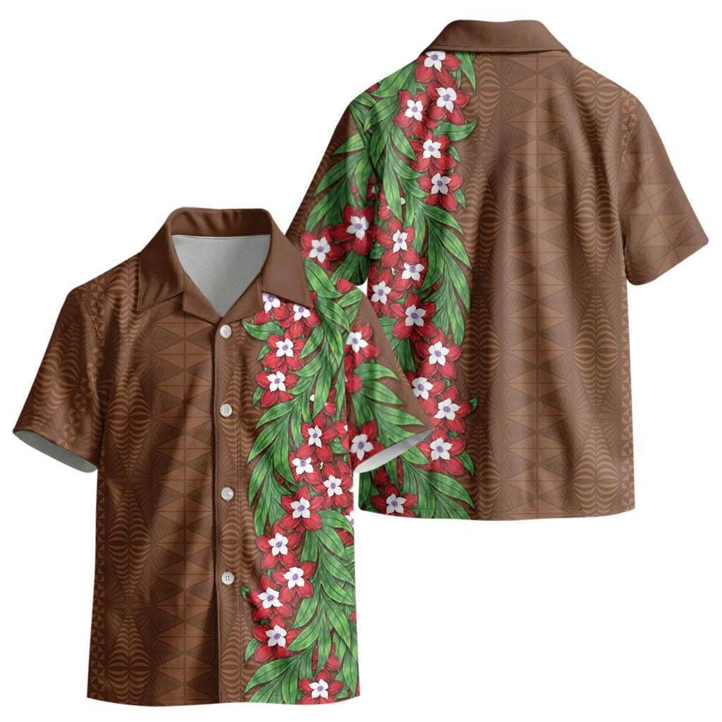 Tonga Language Week Kid Hawaiian Shirt Heilala Floral Brown