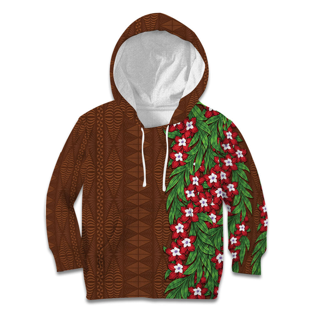 Tonga Language Week Kid Hoodie Heilala Floral Brown