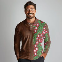 Tonga Language Week Long Sleeve Polo Shirt Heilala Floral Brown