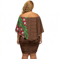 Tonga Language Week Off Shoulder Short Dress Heilala Floral Brown