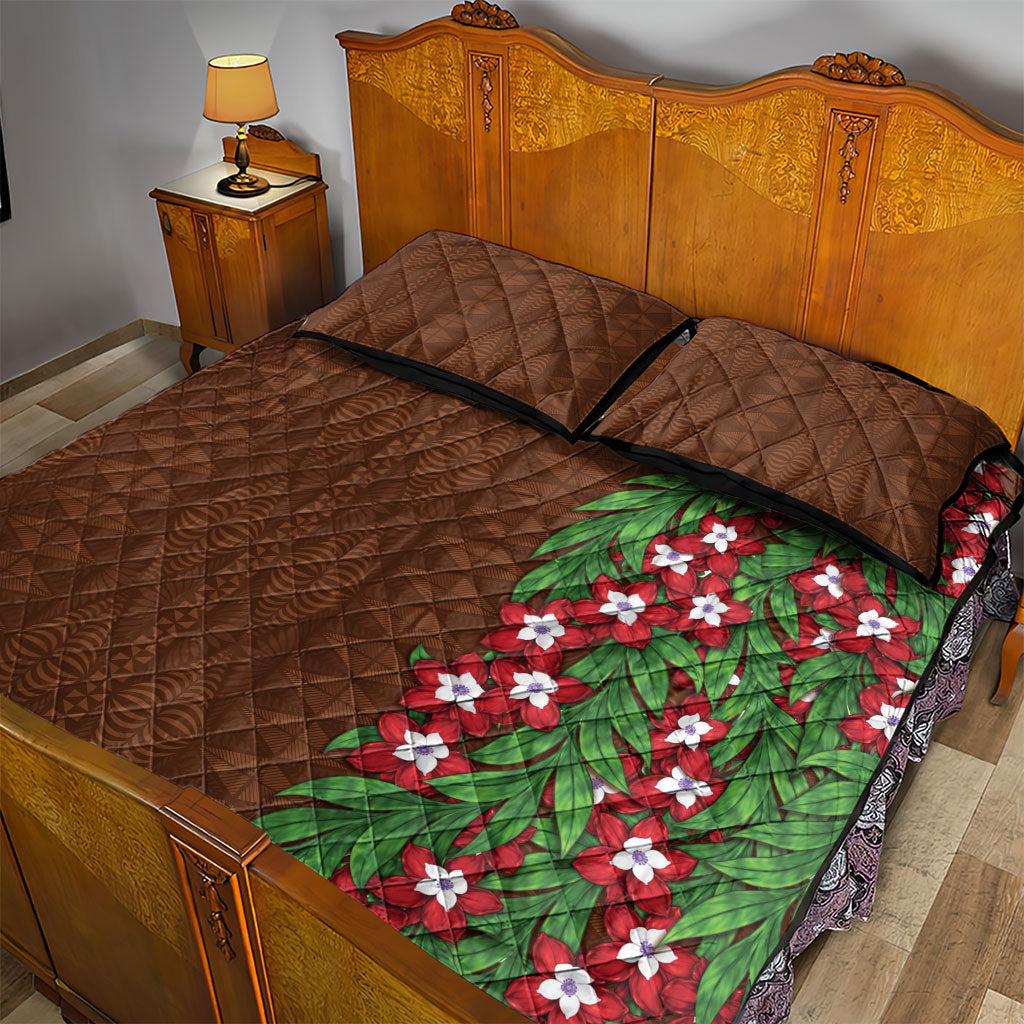Tonga Language Week Quilt Bed Set Heilala Floral Brown