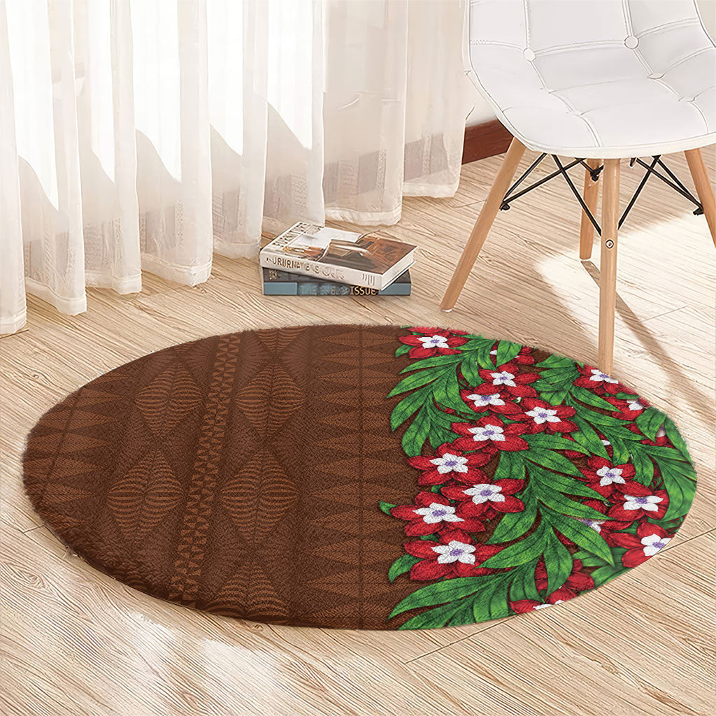 Tonga Language Week Round Carpet Heilala Floral Brown