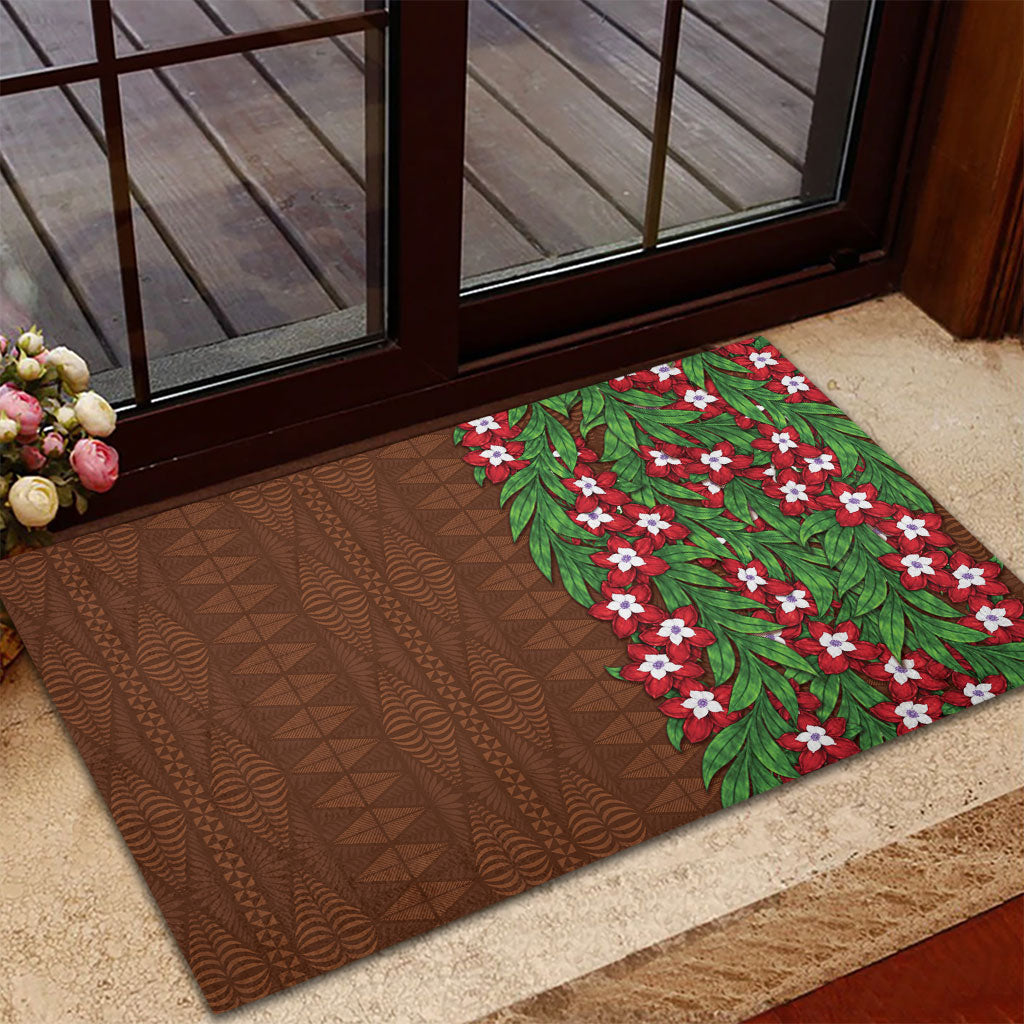Tonga Language Week Rubber Doormat Heilala Floral Brown