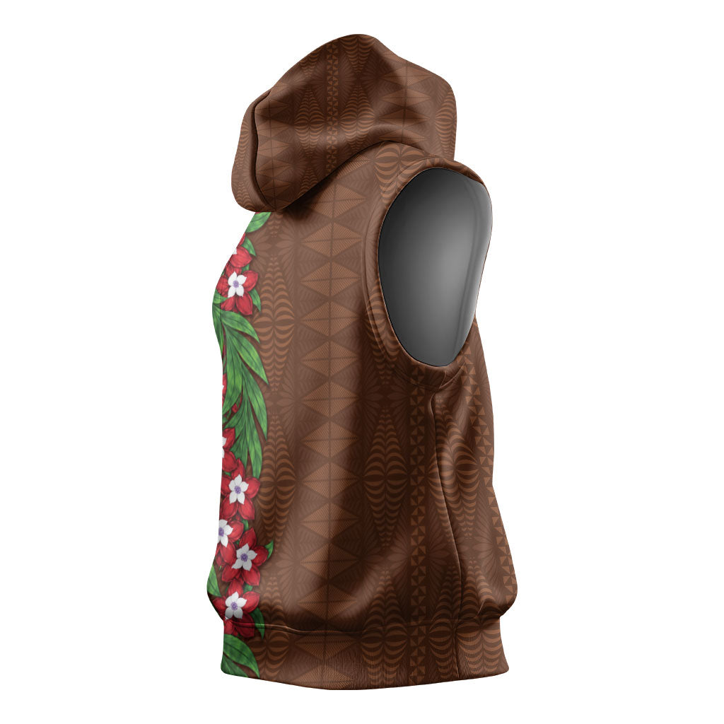 Tonga Language Week Sleeveless Hoodie Heilala Floral Brown