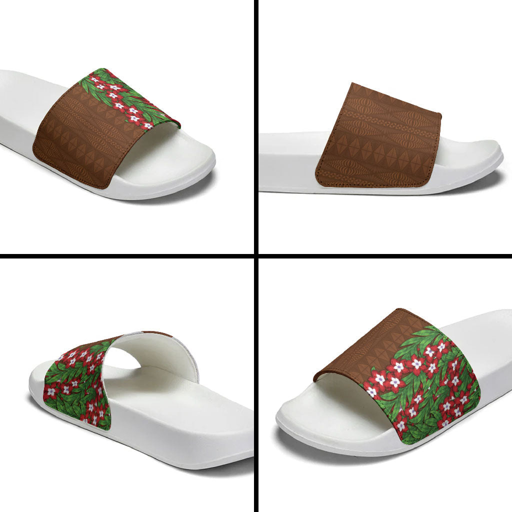 Tonga Language Week Slide Sandals Heilala Floral Brown