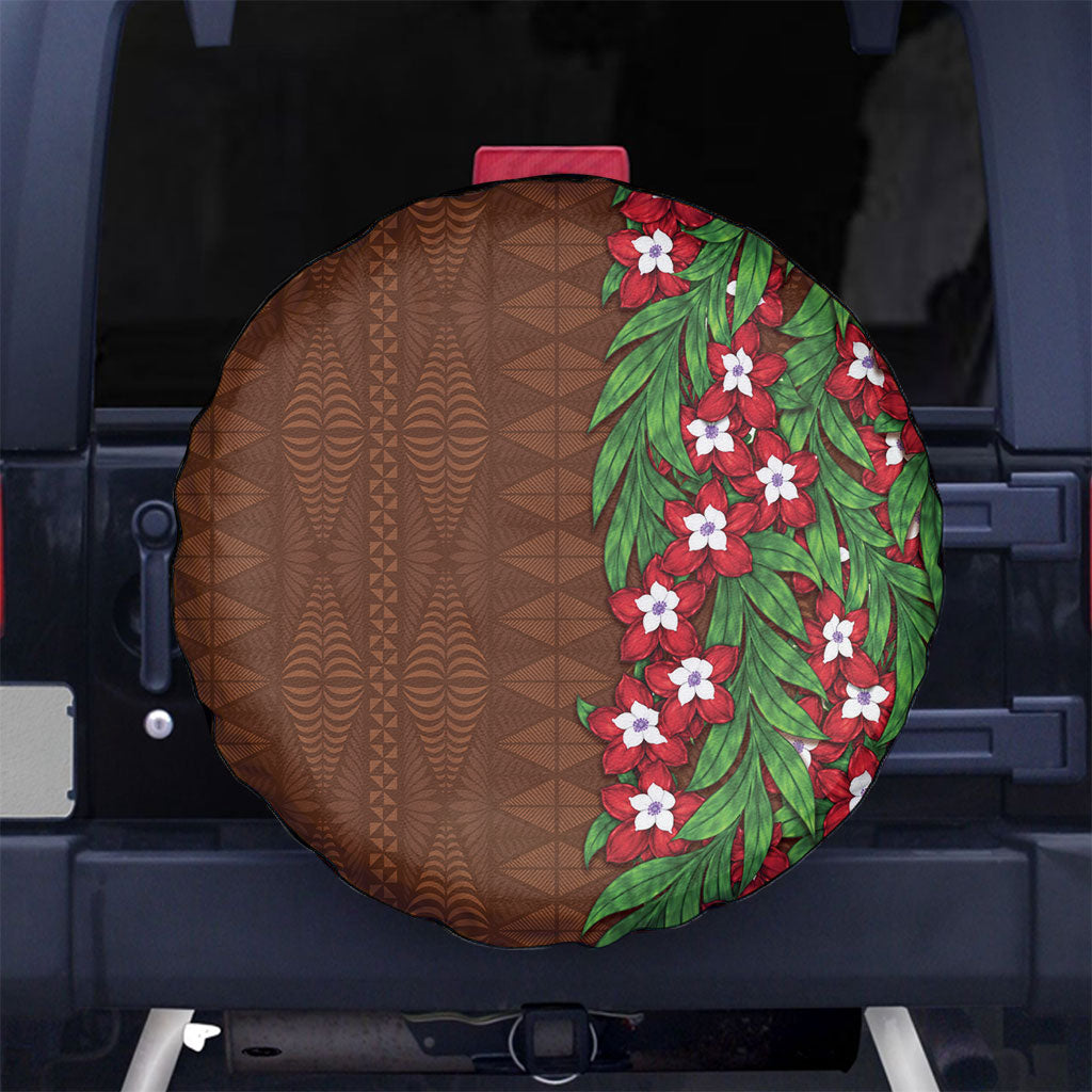 Tonga Language Week Spare Tire Cover Heilala Floral Brown