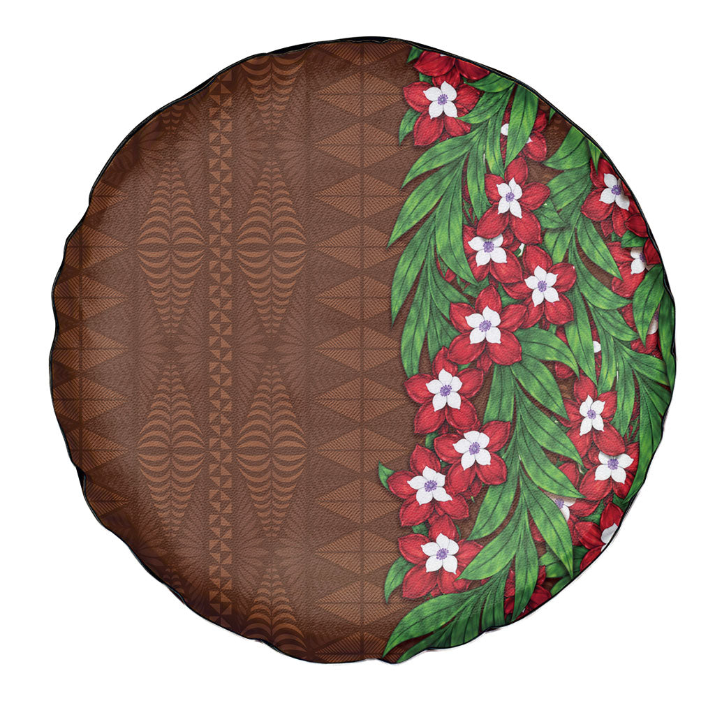 Tonga Language Week Spare Tire Cover Heilala Floral Brown
