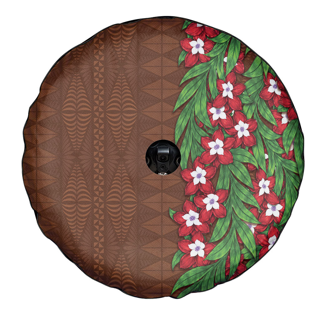 Tonga Language Week Spare Tire Cover Heilala Floral Brown
