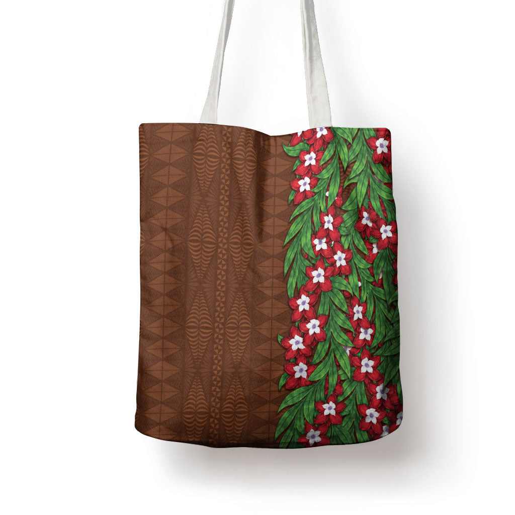 Tonga Language Week Tote Bag Heilala Floral Brown
