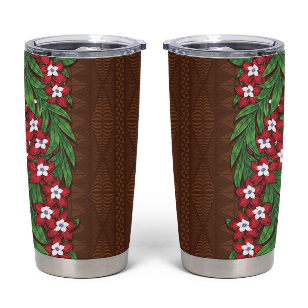 Tonga Language Week Tumbler Cup Heilala Floral Brown