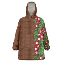 Tonga Language Week Wearable Blanket Hoodie Heilala Floral Brown
