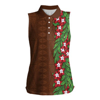 Tonga Language Week Women Sleeveless Polo Shirt Heilala Floral Brown