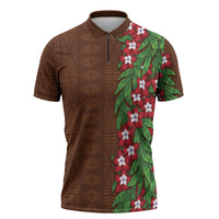 Tonga Language Week Zipper Polo Shirt Heilala Floral Brown