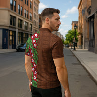 Tonga Language Week Zipper Polo Shirt Heilala Floral Brown