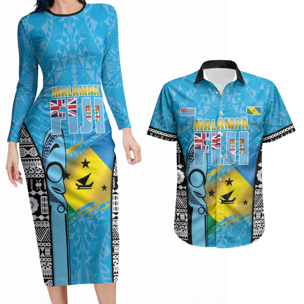Personalised Malampa Fiji Day 2026 Couples Matching Long Sleeve Bodycon Dress and Hawaiian Shirt Unique Style