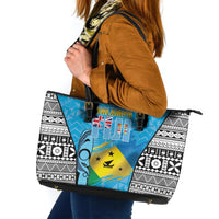 Malampa Fiji Day 2026 Leather Tote Bag Unique Style LT05 Blue - Polynesian Pride